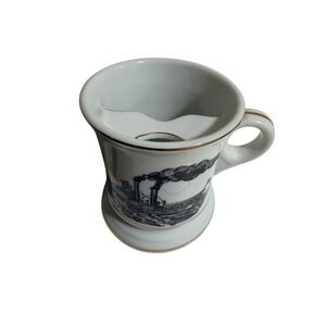 Vintage Porcelain Mustache Cup Steamship Nautical Gold Trim Shaving Mug 6701